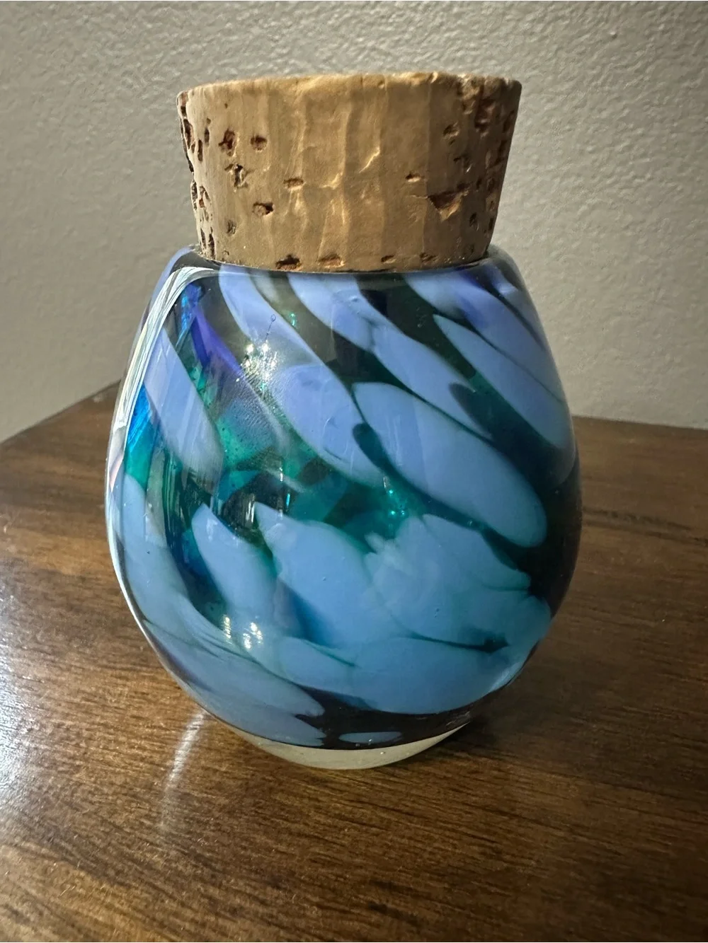 Hand-Blown Blue Glass Jar with Cork Stopper